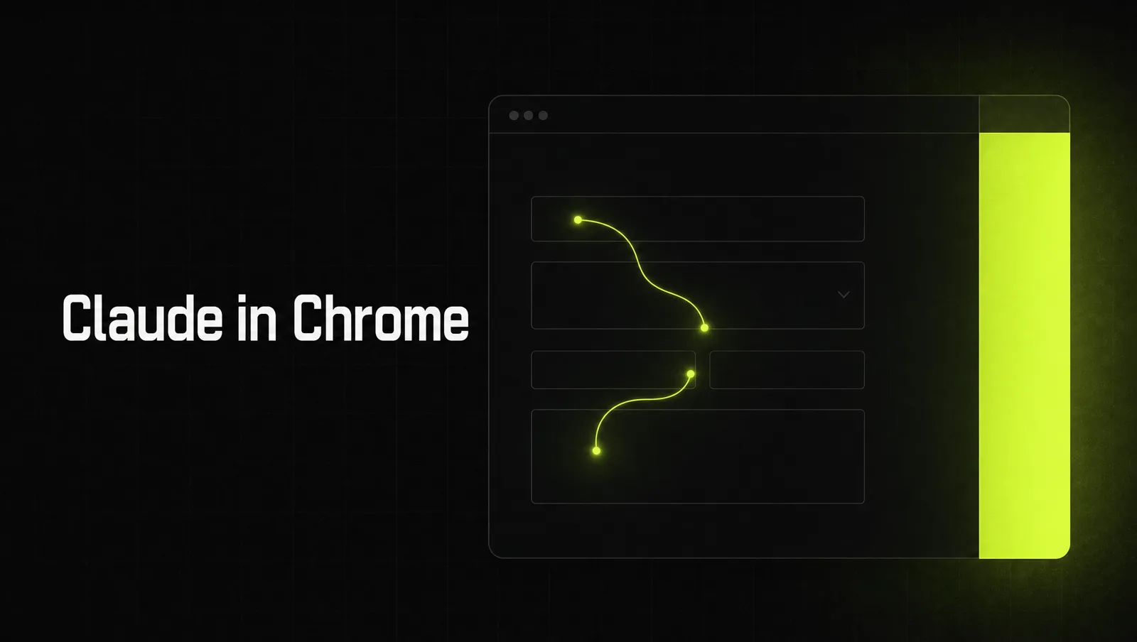 A glowing lime browser side panel next to an open web page in a dark room, a cursor moving through a form on its own