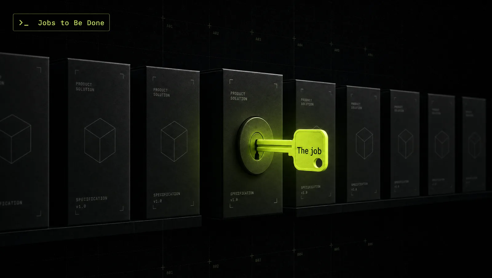 A single lime key turning in a dark lock surrounded by grey product boxes: the real reason customers buy